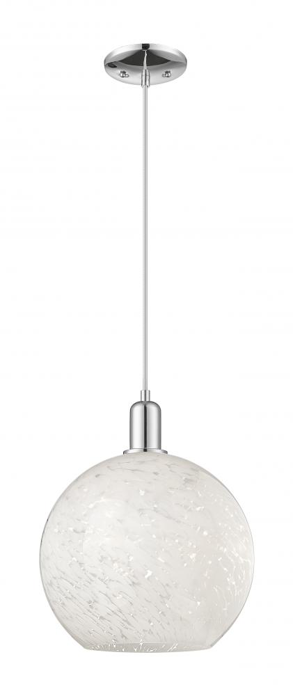 White Mouchette - 1 Light - 12 inch - Polished Chrome - Cord hung - Mini Pendant