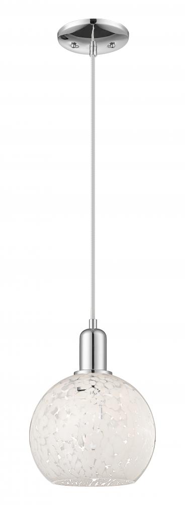 White Mouchette - 1 Light - 8 inch - Polished Chrome - Cord hung - Mini Pendant