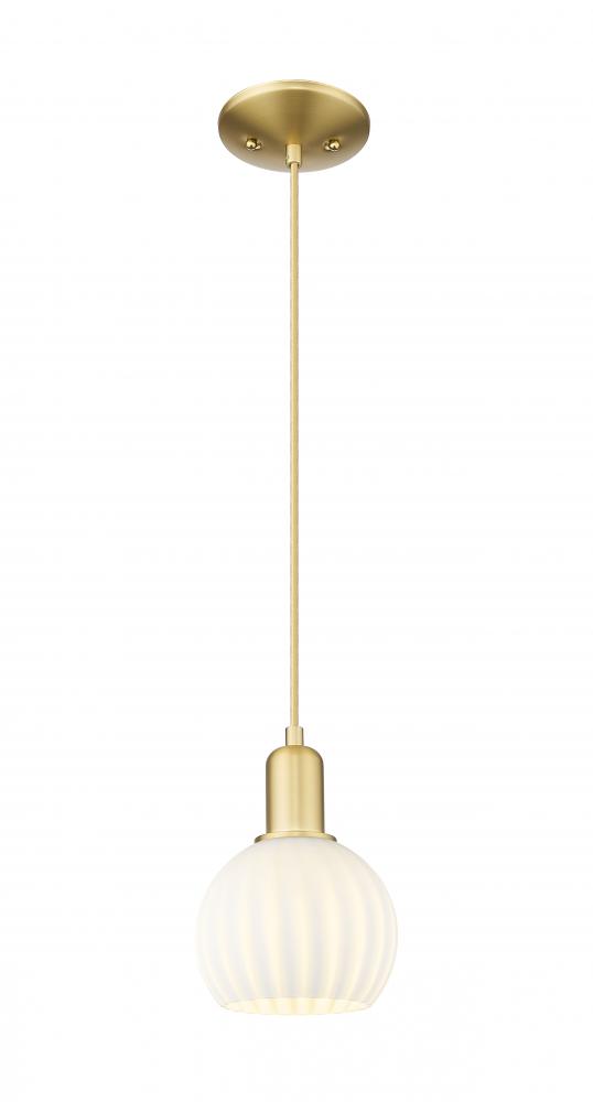 White Venetian - 1 Light - 6 inch - Satin Gold - Cord hung - Mini Pendant