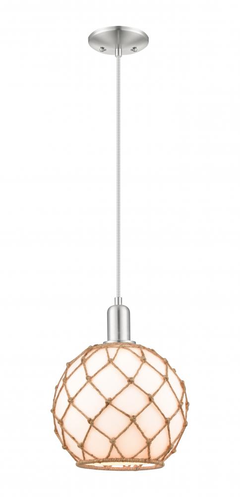 Farmhouse Rope - 1 Light - 10 inch - Brushed Satin Nickel - Cord hung - Mini Pendant