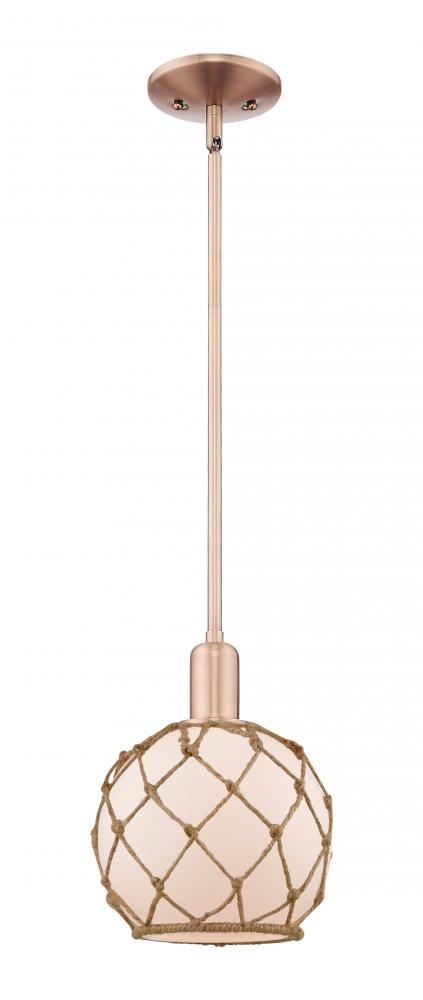 Farmhouse Rope - 1 Light - 8 inch - Antique Copper - Stem hung - Mini Pendant