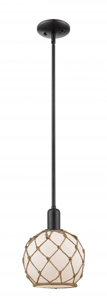 Farmhouse Rope - 1 Light - 8 inch - Matte Black - Stem hung - Mini Pendant