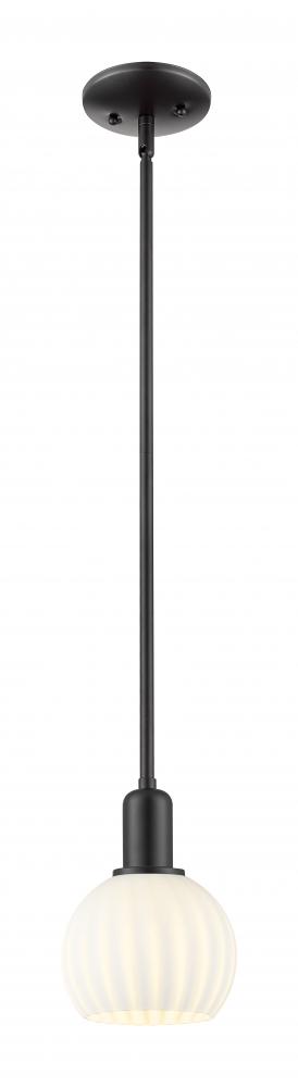 White Venetian - 1 Light - 6 inch - Matte Black - Stem hung - Mini Pendant