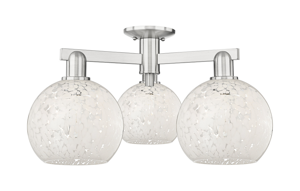 White Mouchette - 3 Light - 26 inch - Brushed Satin Nickel - Semi-Flush Mount