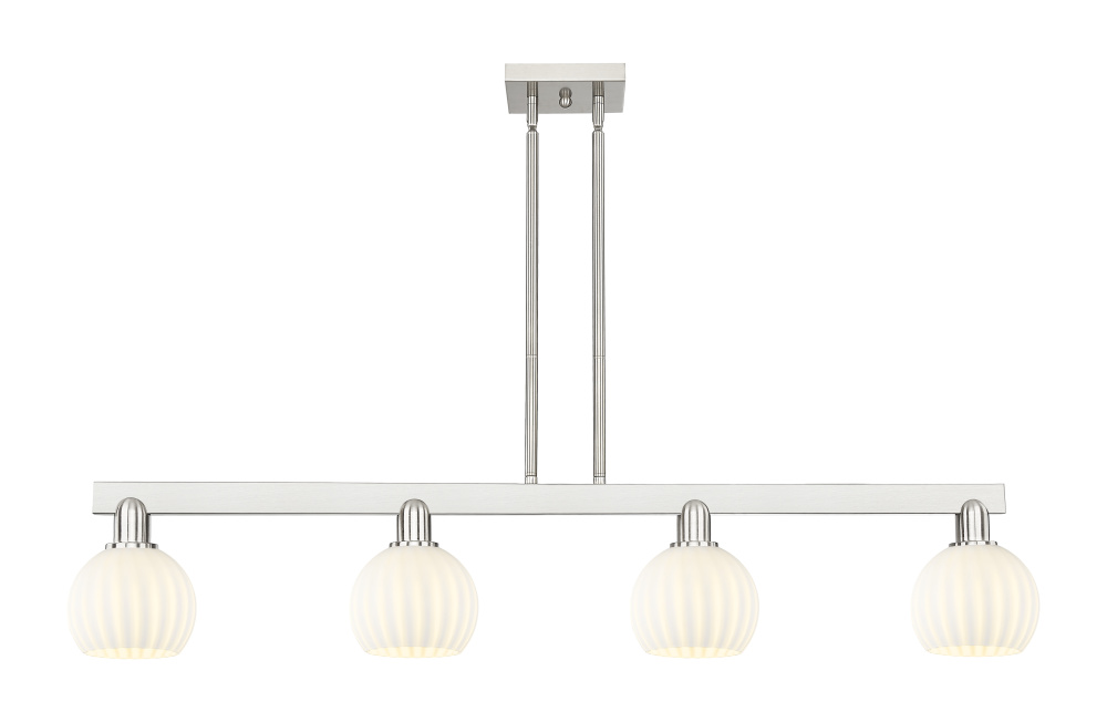 White Venetian - 4 Light - 49 inch - Brushed Satin Nickel - Stem hung - Island Light