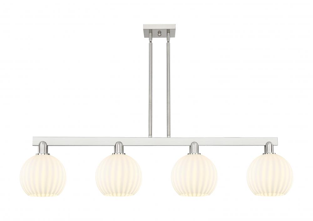 White Venetian - 4 Light - 48 inch - Brushed Satin Nickel - Stem Hung - Island Light