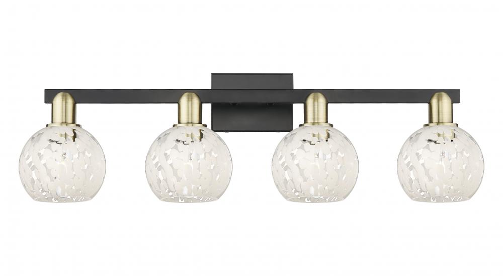 White Mouchette - 4 Light - 33 inch - Black Antique Brass - Bath Vanity Light