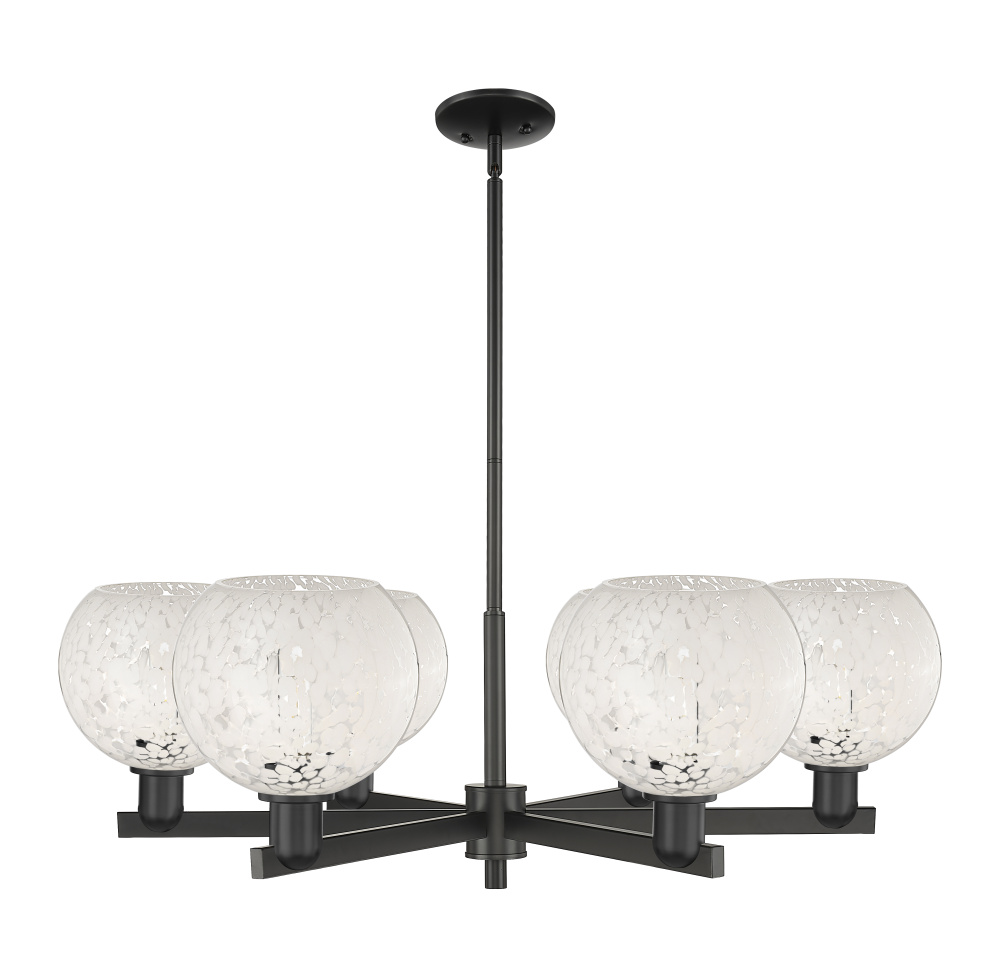White Mouchette - 6 Light - 38 inch - Matte Black - Stem hung - Chandelier