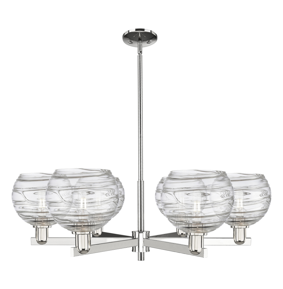 Athens Deco Swirl - 6 Light - 38 inch - Polished Nickel - Stem hung - Chandelier