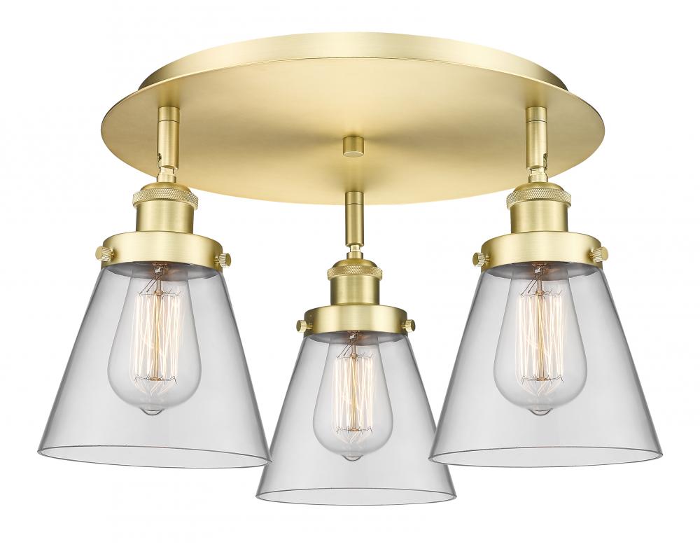 Cone - 3 Light - 18 inch - Satin Gold - Semi-Flush Mount