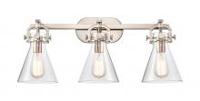 Innovations Lighting 410-3W-SN-G411-7CL - Newton Cone - 3 Light - 27 inch - Satin Nickel - Bath Vanity Light