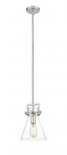 Innovations Lighting 411-1S-SN-8CL - Newton Cone - 1 Light - 8 inch - Brushed Satin Nickel - Stem hung - Mini Pendant