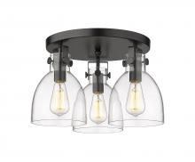 Innovations Lighting 411-3F-BK-G412-7CL - Newton Bell - 3 Light - 18 inch - Matte Black - Semi-Flush Mount