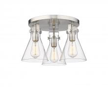 Innovations Lighting 411-3F-SN-G411-7CL - Newton Cone - 3 Light - 18 inch - Satin Nickel - Semi-Flush Mount