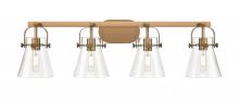 Innovations Lighting 423-4W-BB-G411-6CL - Pilaster II Cone - 4 Light - 37 inch - Brushed Brass - Bath Vanity Light
