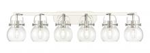 Innovations Lighting 423-6W-PN-G410-6CL - Pilaster II Sphere - 6 Light - 46 inch - Polished Nickel - Bath Vanity Light
