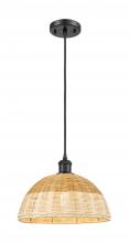 Innovations Lighting 516-1P-BK-NBD2-12-NAT - Bristol Natural II - 1 Light - 12 inch - Matte Black - Cord hung - Mini Pendant
