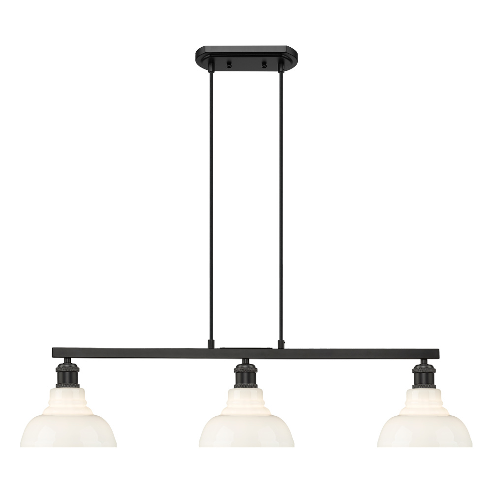 Yep by Golden Lighting Carver 3-light Island Light in Matte Black and Vintage Milk Glass