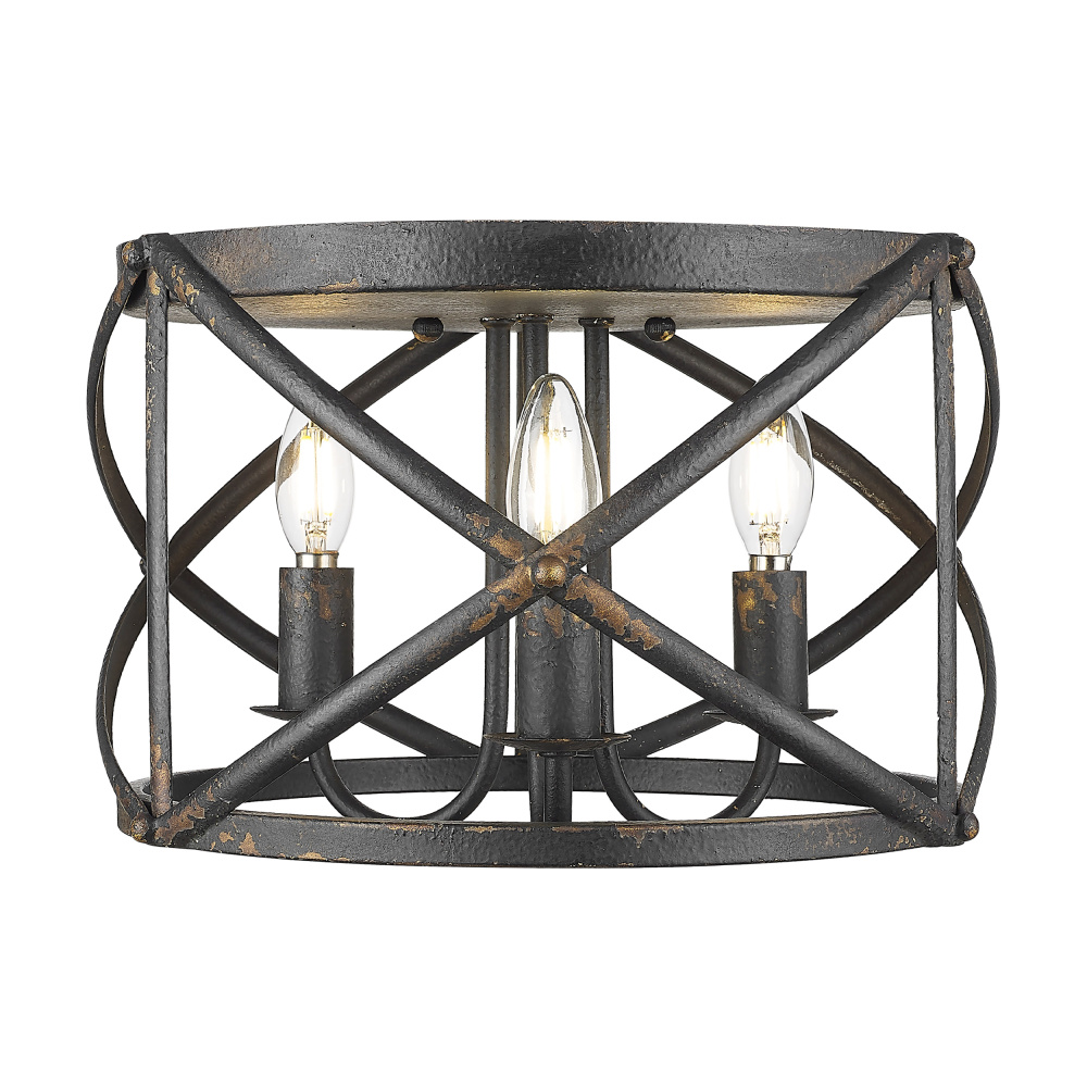 Golden Lighting Alcott 3-light Flush Mount in Antique Black Iron