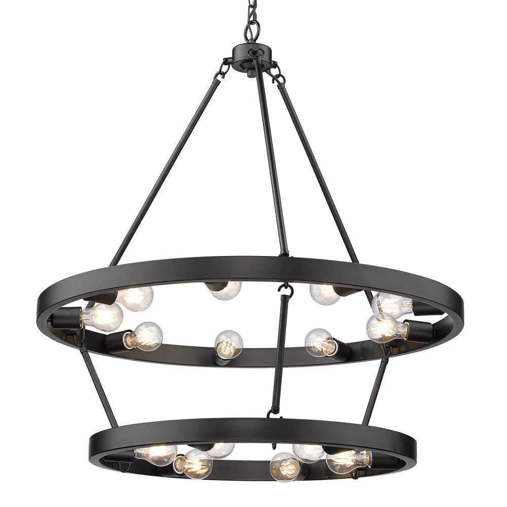 Golden Lighting Castile 15-light 2-tier Chandelier (9+6) in Matte Black