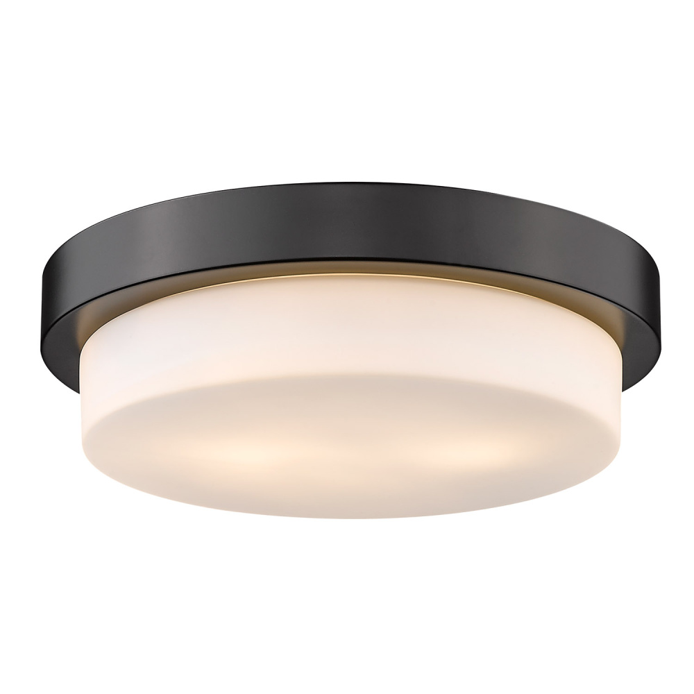 Wry Lighting Morgon 2-light 13" Flush Mount in Matte Black and Opal Glass