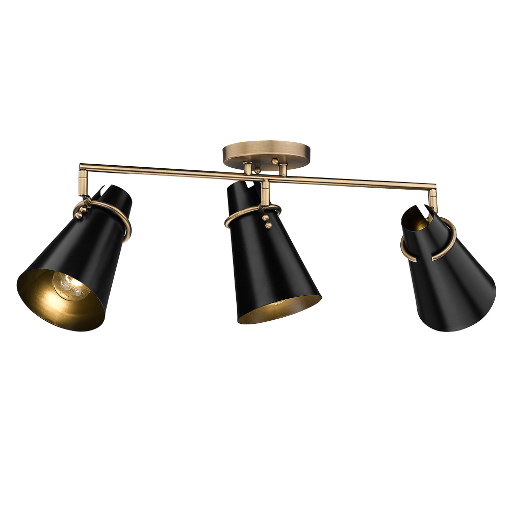 Golden Lighting Reeva 3-light Semi-Flush Mount in Modern Brass and Matte Black shade