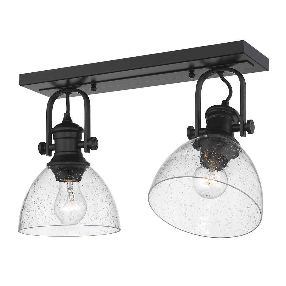 Yep by Golden Lighting Hines 2-light Semi-Flush Mount in Matte Black and Seeded Glass