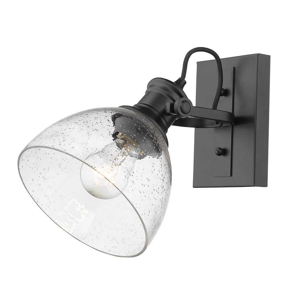 Yep by Golden Lighting Hines 1-light Vanity in Matte Black and Seeded Glass