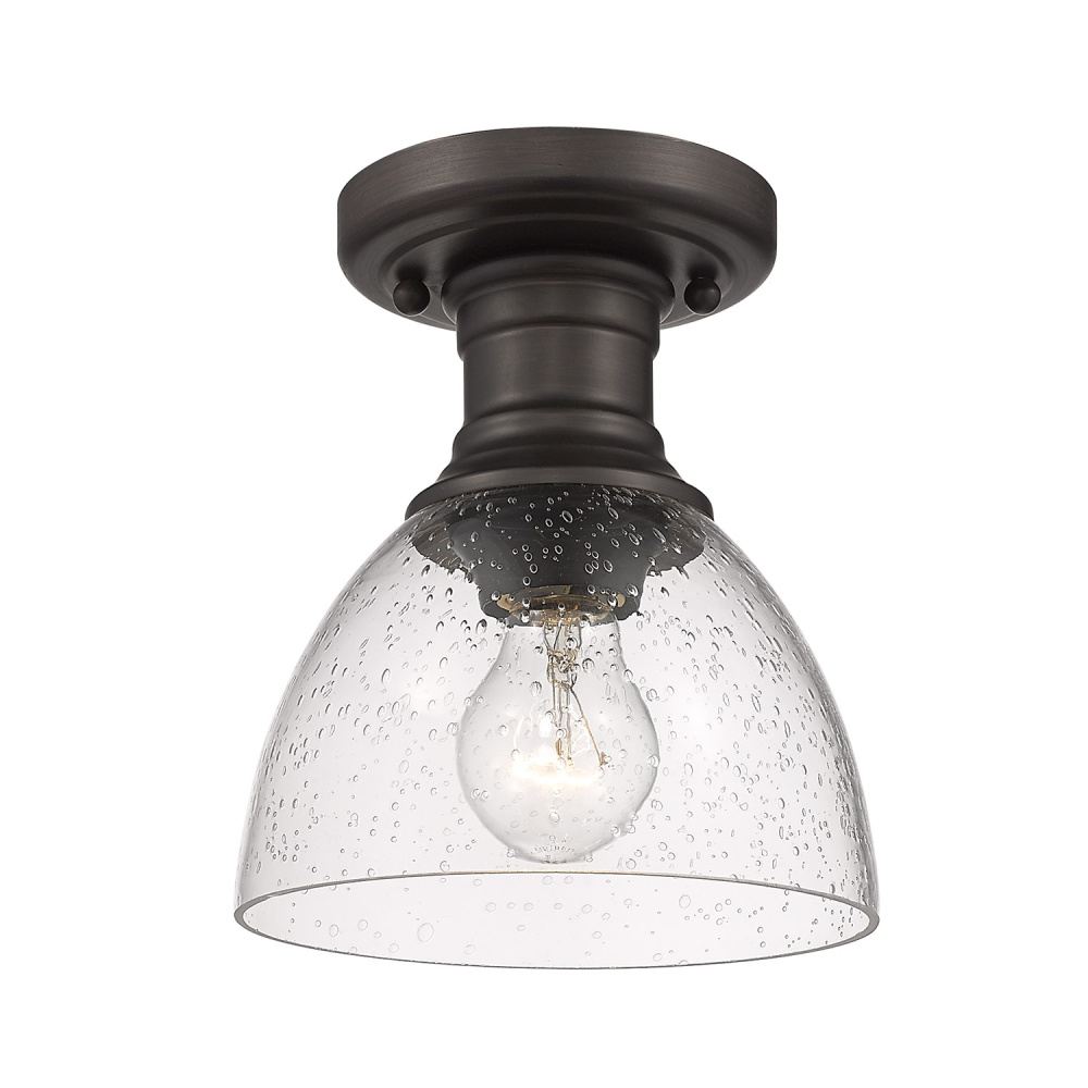 Yep by Golden Lighting Hines 1-light Semi-Flush Mount in Rubbed Bronze and Seeded Glass