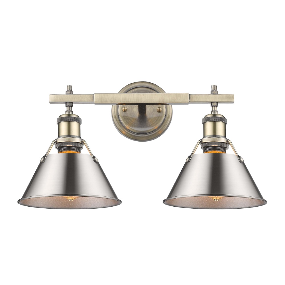 Yep by Golden Lighting Orwell 2-light Vanity in Aged Brass and Pewter shade
