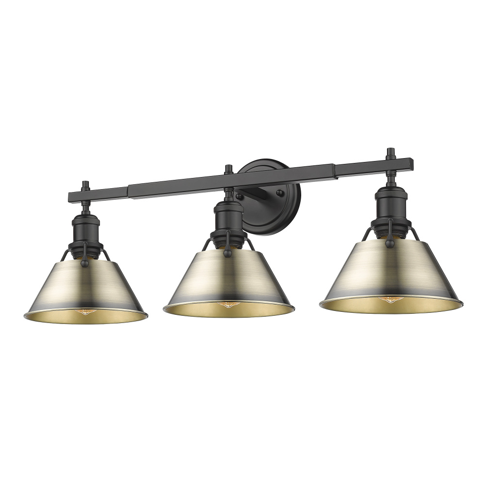 Yep by Golden Lighting Orwell 3-light Vanity in Matte Black and Aged Brass shade