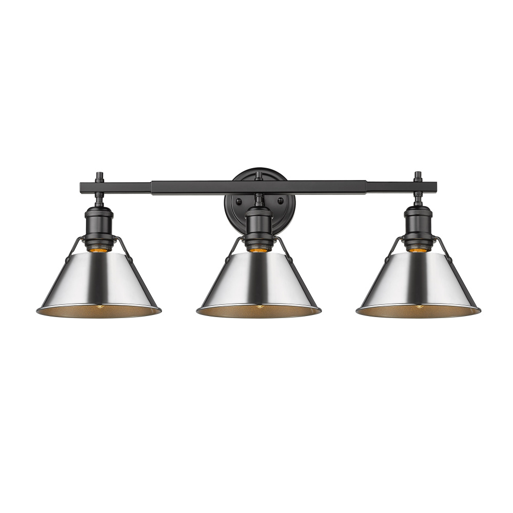 Yep by Golden Lighting Orwell 3-light Vanity in Matte Black and Chrome shade