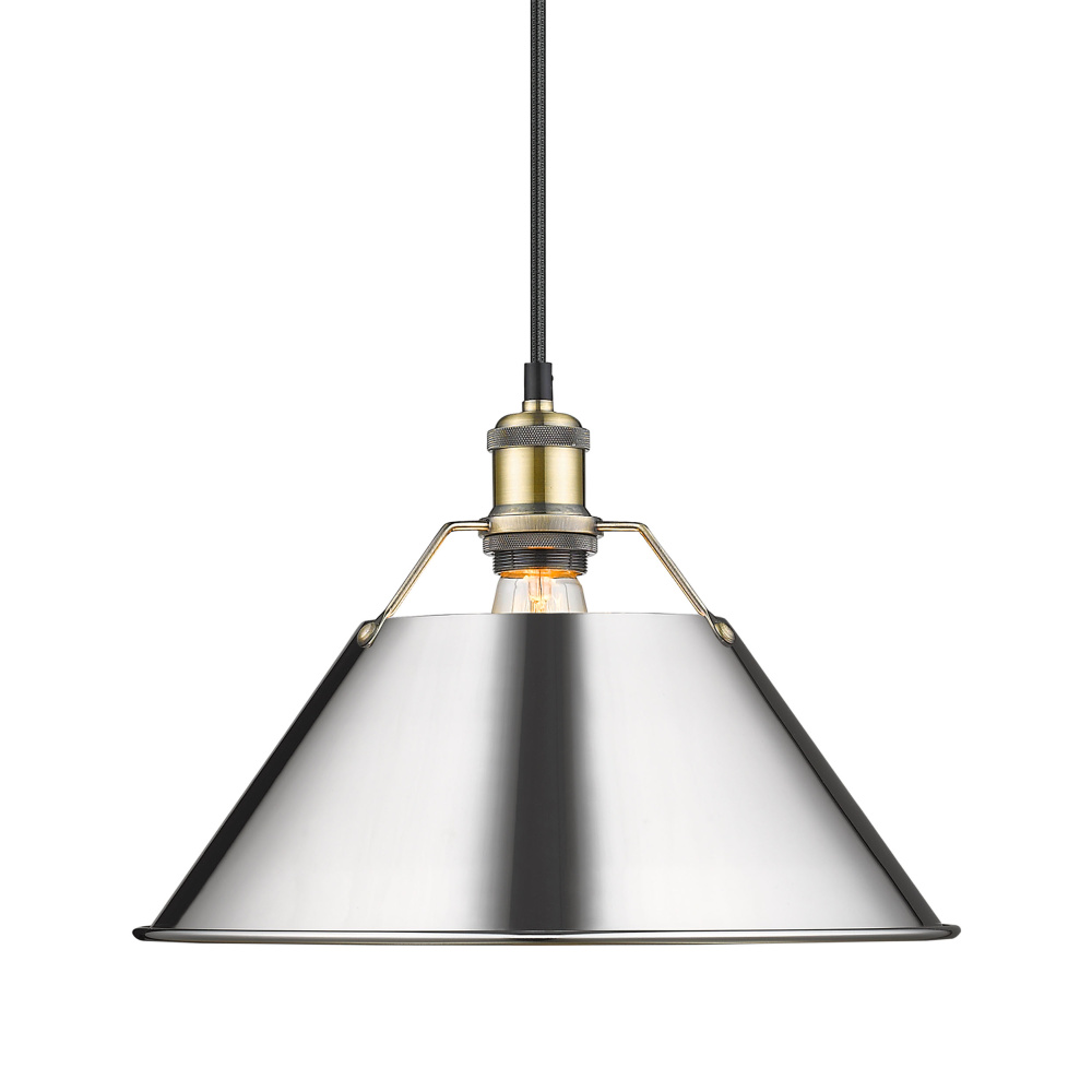 Yep by Golden Lighting Orwell 1-light 14in Pendant in Aged Brass and Chrome shade