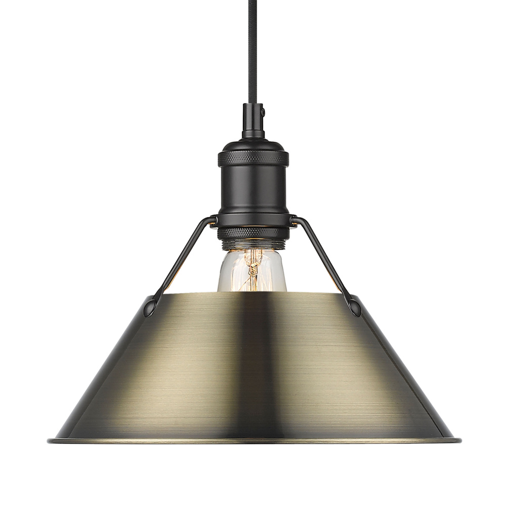 Yep by Golden Lighting Orwell 1-light 10in Pendant in Matte Black and Aged Brass shade