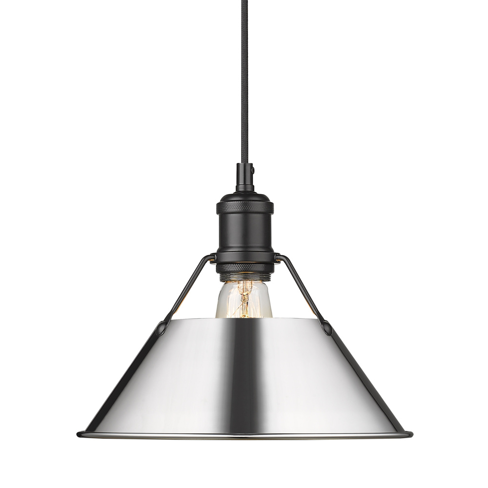 Yep by Golden Lighting Orwell 1-light 10in Pendant in Matte Black and Chrome shade