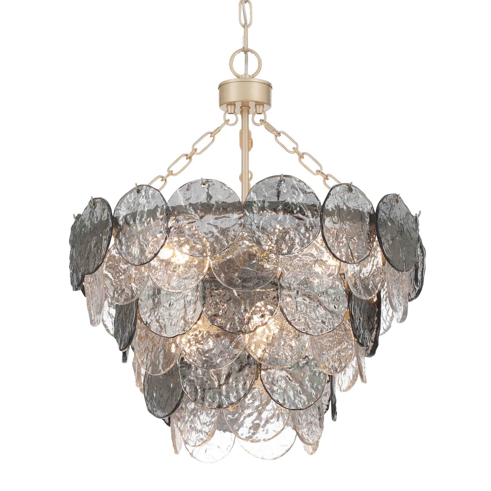 Yep by Golden Lighting Cascada 8-light Pendant in Aegean Silver and Smoke Plated Glass