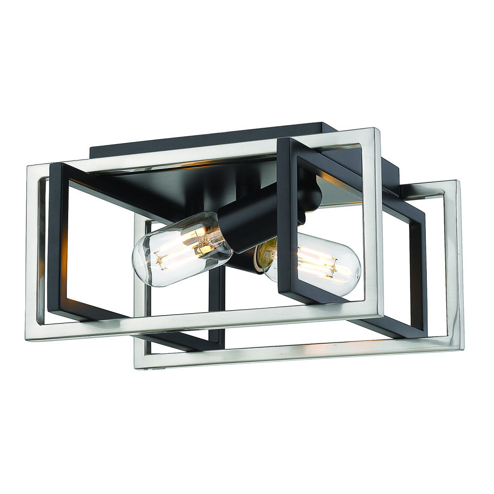 Golden Lighting Tribeca 2-light Flush Mount in Matte Black and Pewter Accents