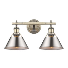 Golden 3306-BA2 AB-PW - Yep by Golden Lighting Orwell 2-light Vanity in Aged Brass and Pewter shade