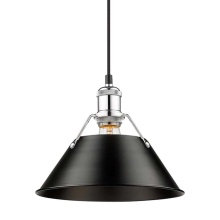 Golden 3306-M CH-BLK - Yep by Golden Lighting Orwell 1-light 10in Pendant in Chrome and Matte Black shade