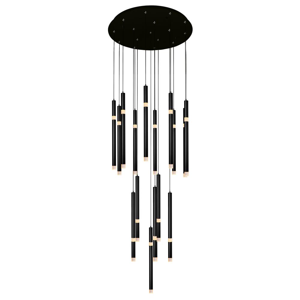 Flute Integrated LED 24in Black Chandelier