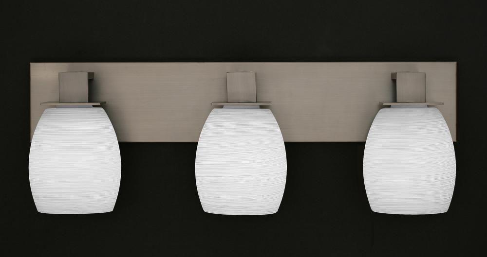 Three Light White Linen Glass Graphite Vanity