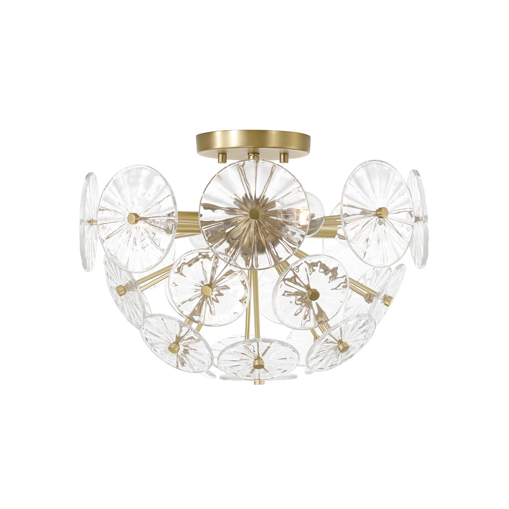 15.5" W x 11" H 4-Light Starburst Semi Flush in Matte Brass with Patterned Glass Petals