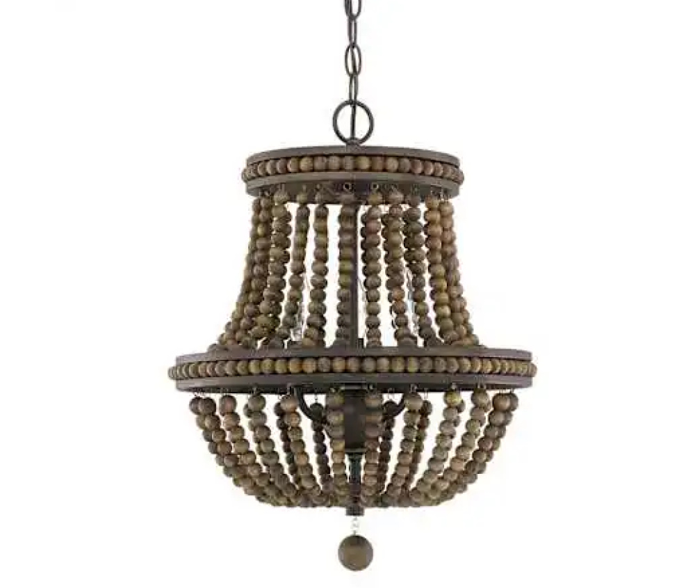 3-Light Wood Bead Chandelier