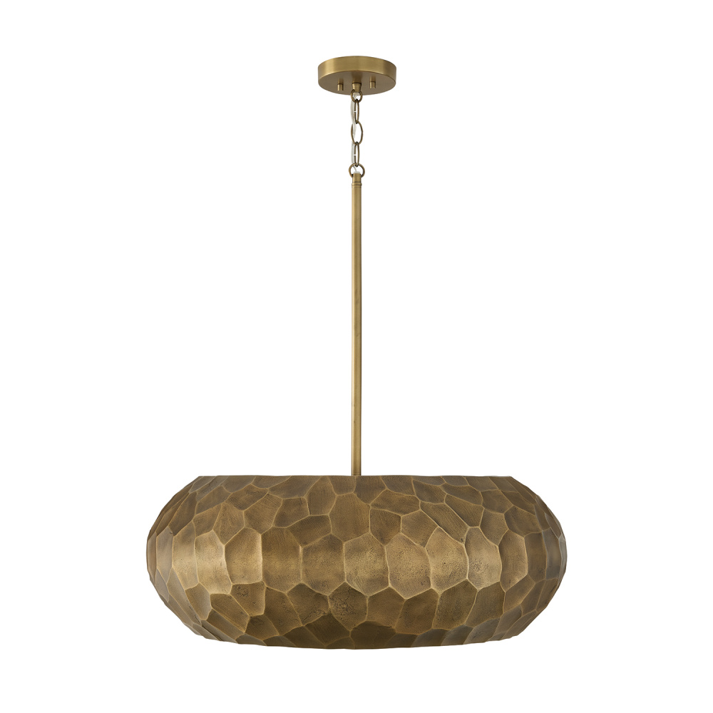 26" W x 9.75" H 4-Light Faceted Drum Pendant in Burnished Patinaed Brass