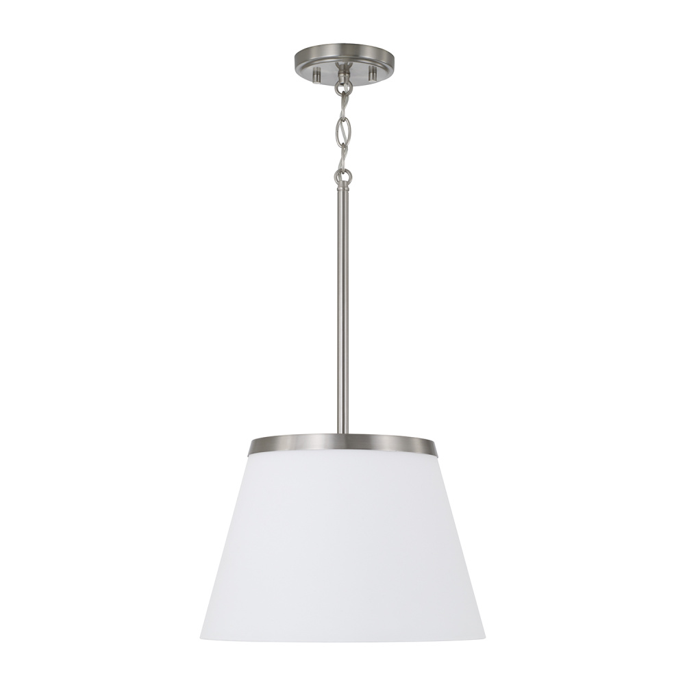 13.25" W x 9" H 1-Light Cone Pendant in Brushed Nickel with Soft White Glass