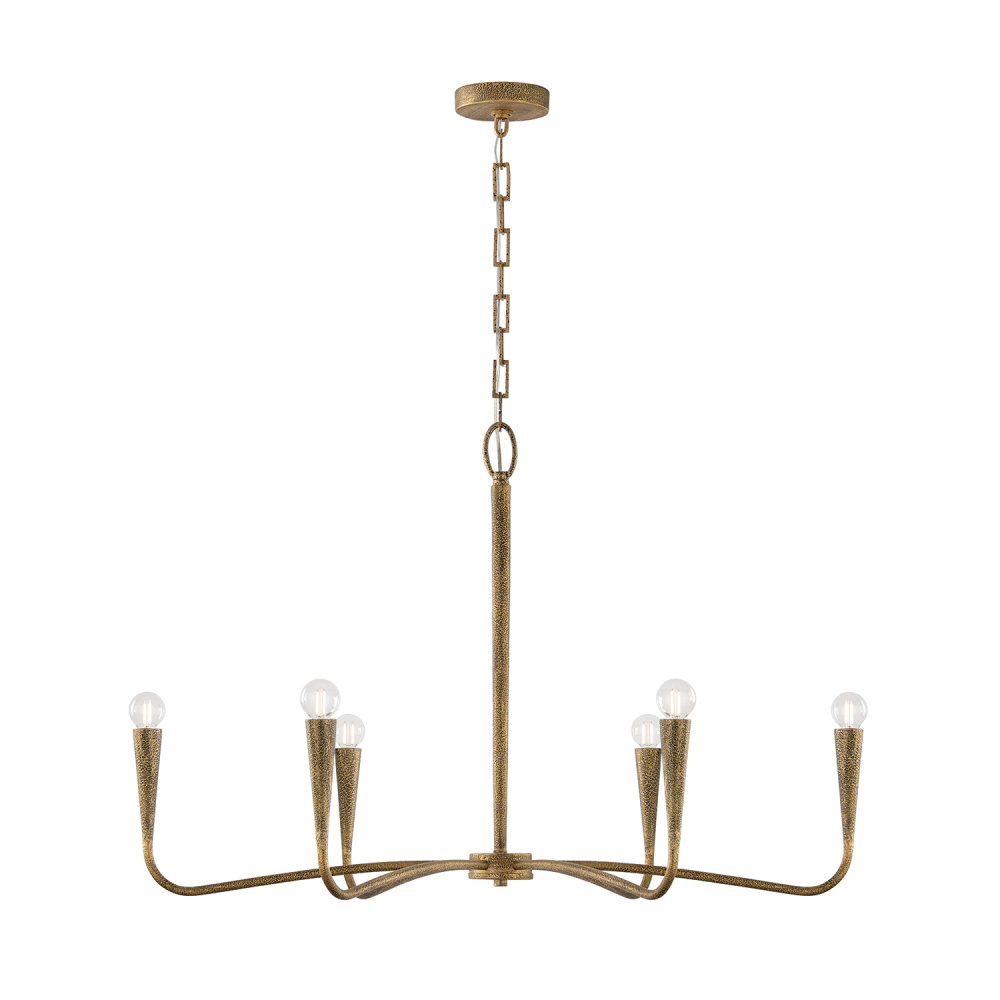 39" W x 24.25" H 6-Light Chandelier in Hand-painted Textured Artisan Gold