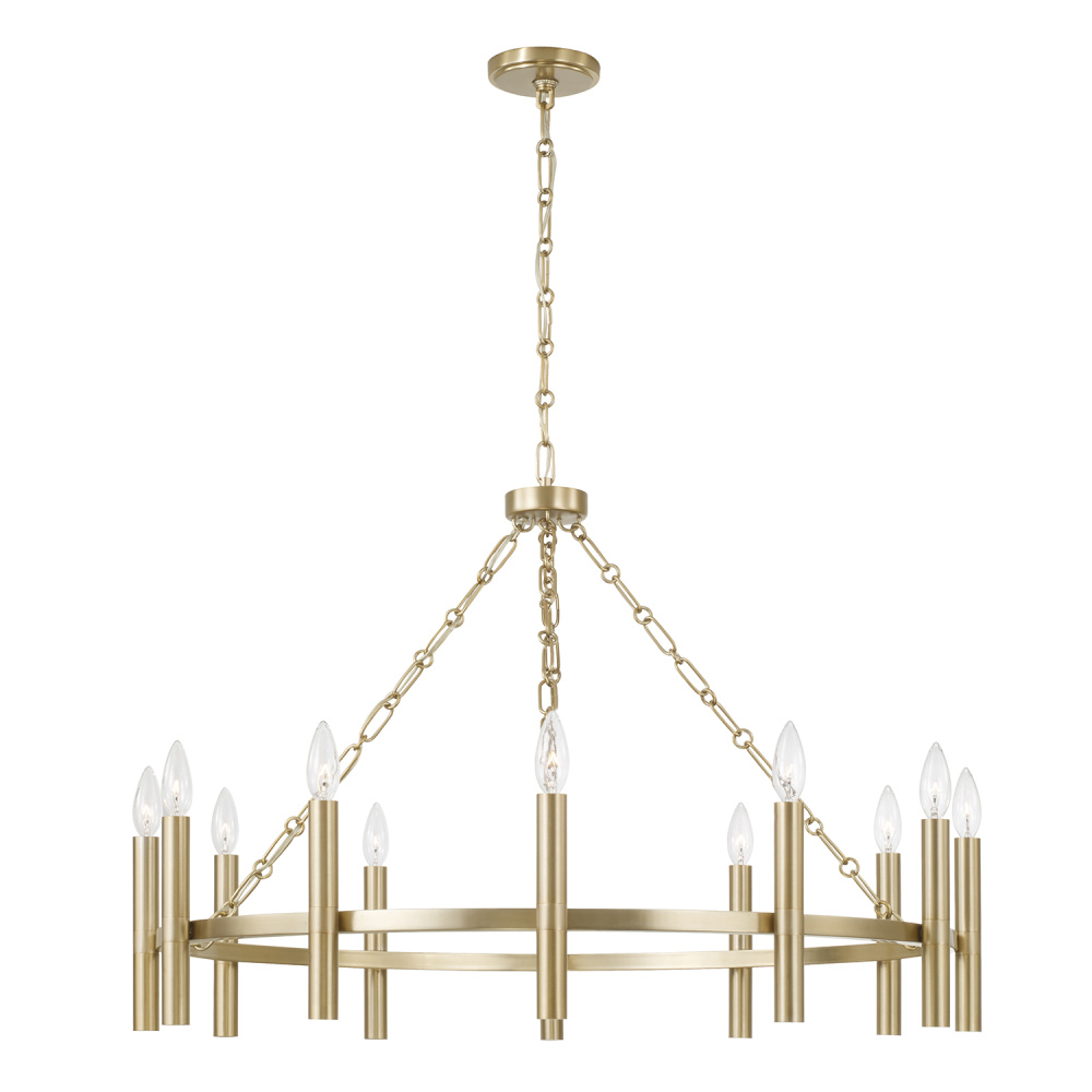 35" W x 24" H 10-Light Ring Chandelier in Matte Brass with Cylindrical Candlesticks