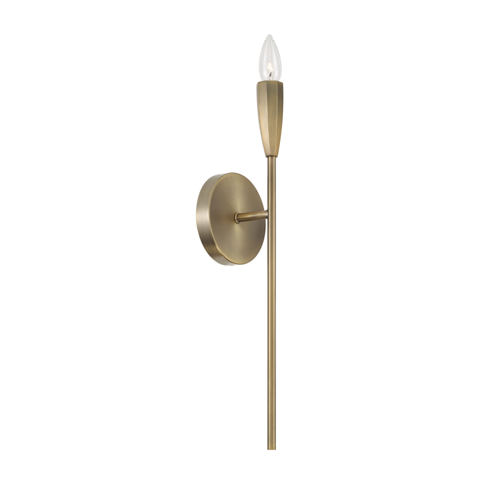 5" W x 19.25" H 1-Light Wallchiere Sconce in Antiqued Brass with Faceted Candlesleeve