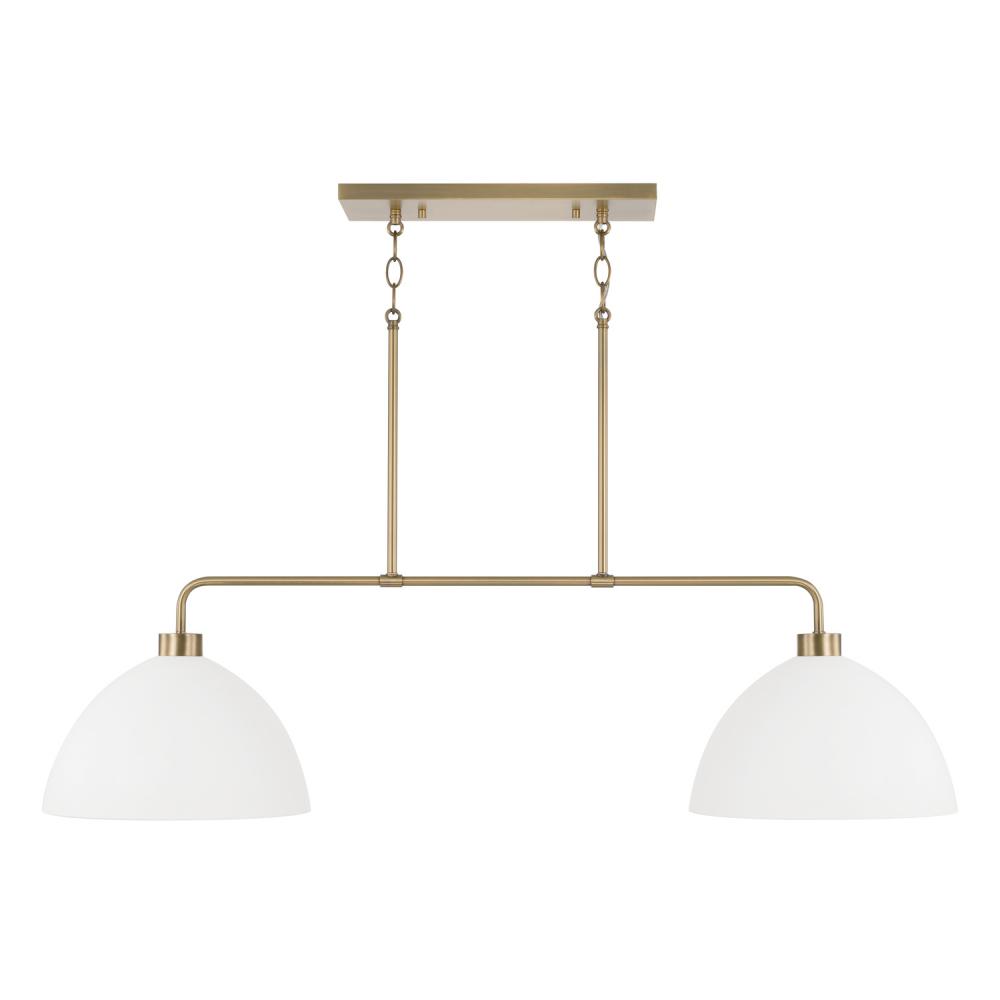 2-Light Linear Chandelier in Aged Brass and White