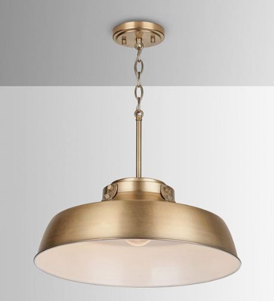 1-Light Aged Brass Metal Pendant
